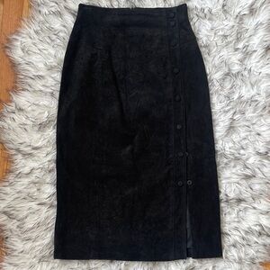 Wilsons Leather Black Suede Pencil Skirt with Side Button Placket